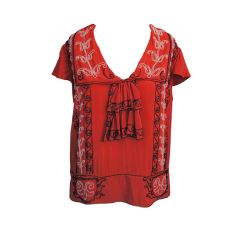 1920s Red Silk Beaded Flapper Top