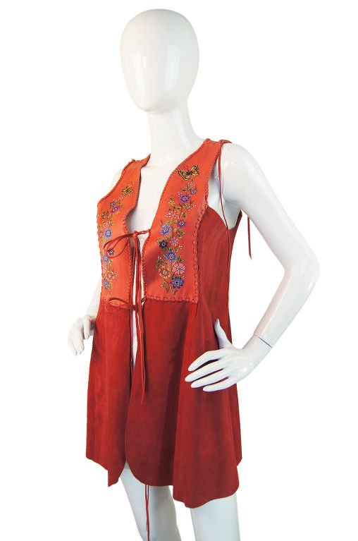 Women's Rare 1970s Coral Suede Painted Char Vest