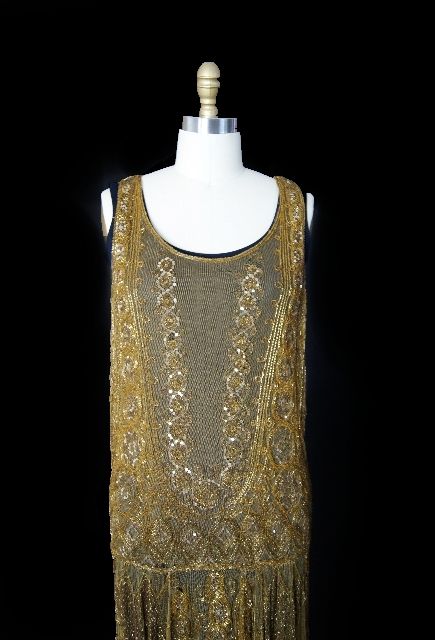 1920s Gold Netting Flapper Dress 1