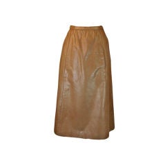 1970s Camel Halston Leather Midi Skirt