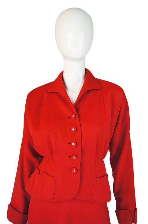 1940s Red Fitted Suit with Pocket Detail at 1stdibs