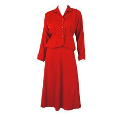 1940s Red Fitted Suit with Pocket Detail