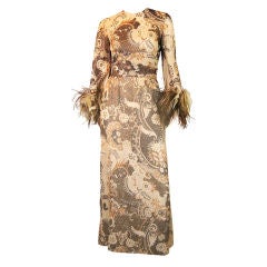 1970s Bill Blass Feathers & Metallic Maxi