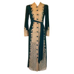 1930s Silk Velvet & Lace Morning Robe