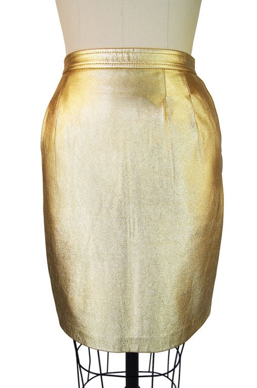 1970s Gold Lame YSL Leather Skirt at 1stDibs