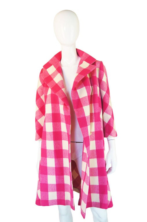 Women's 1960s Pink Check Pauline Trigere Coat
