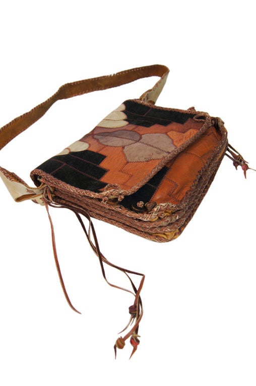 1970s Patchwork Leather Fringe Char Bag 2