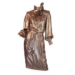 1970s Gold Silk Lame Andre Laug Dress
