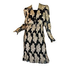 Vintage 1970s Gold & Silk Albert Nipon Dress