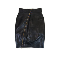 1980s Alaia Leather Mini Zipper Skirt