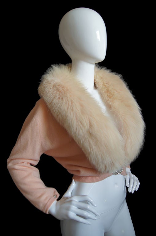 1950s Pink Cashmere & Fox Sweater 2