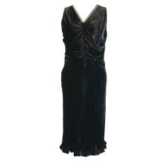 1930s Black Bias Cut Silk Velvet Dress