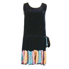 1920s Silk Velvet Sequin Hem Dress