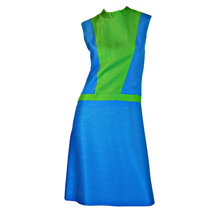 1960s Silk Color Block Mod Day Dress