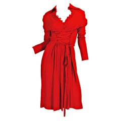 Vintage 1970s Red Moss Crepe Corset Ossie Clark