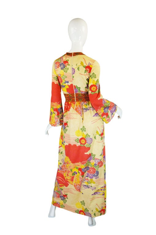 Women's 1970s Print Kimono Goldworm Knit Dress