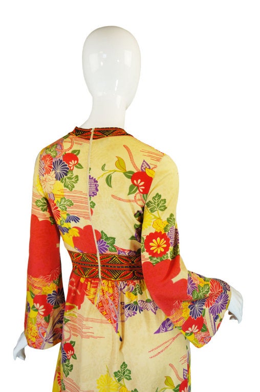1970s Print Kimono Goldworm Knit Dress 3