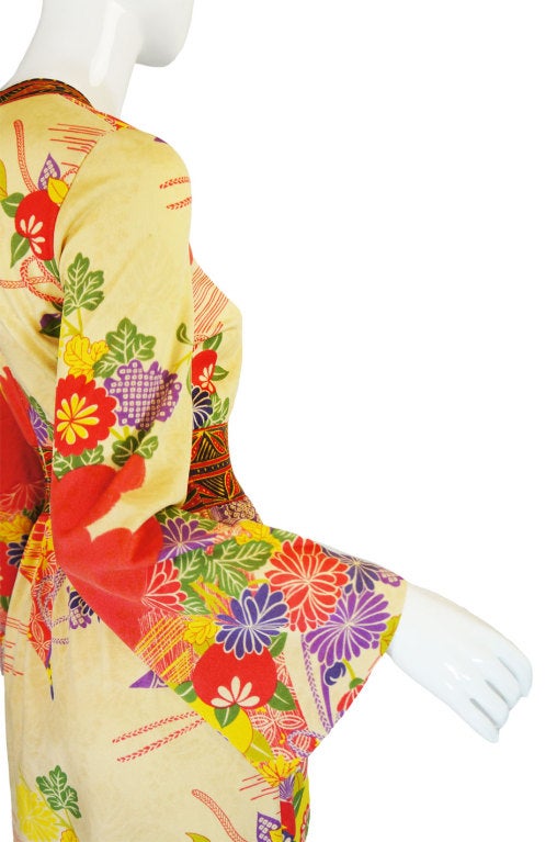 1970s Print Kimono Goldworm Knit Dress 4