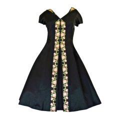 Vintage 1950s Silk Couture Level Applique Dress