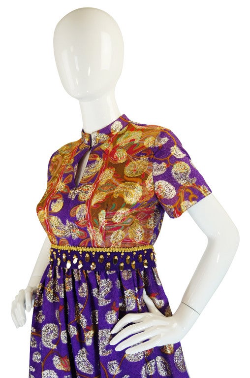 1960s Purple Metallic Print Maxi Dress at 1stdibs