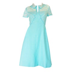Vintage 1960s Applique Organza & Linen Dress