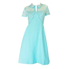 1960s Applique Organza & Linen Dress