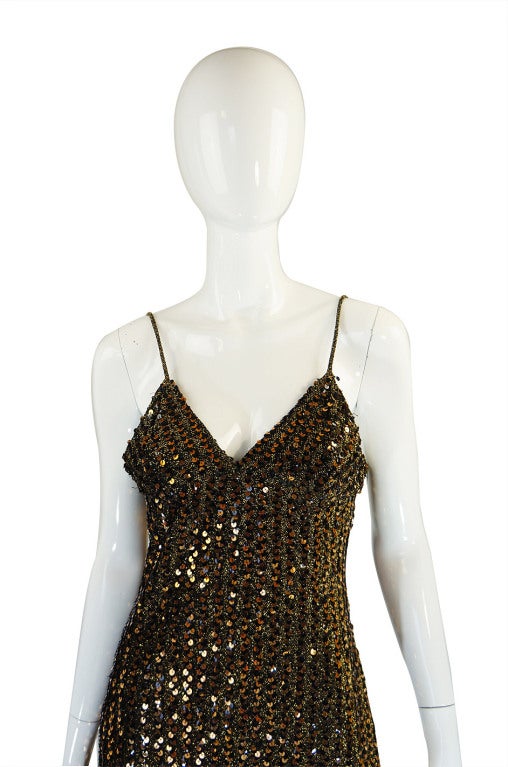 1970s Rare Biba Gold Sequin Maxi Dress at 1stDibs