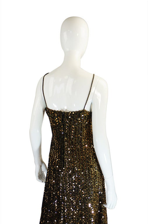 1970s Rare Biba Gold Sequin Maxi Dress 3