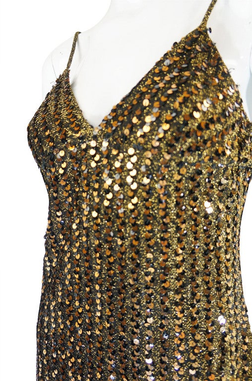 1970s Rare Biba Gold Sequin Maxi Dress 4