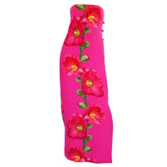 Vintage 1970s Bill Blass Floral Pink Silk Gown