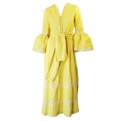 1950s Yellow Mexican Pin Tuck Dress