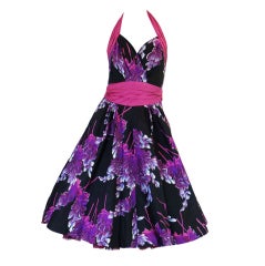 Retro 1950s Full Skirted Floral Halter Dress