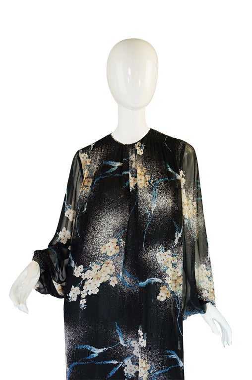 1970s Silk Chiffon Hanae Mori Maxi Dress 2