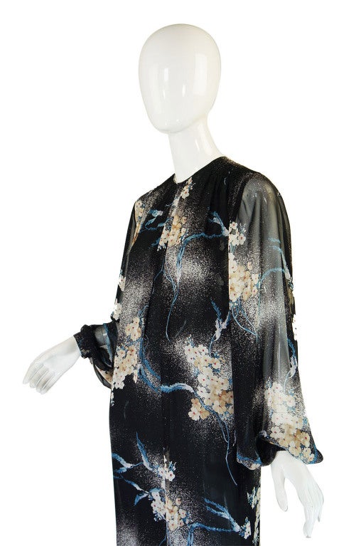 1970s Silk Chiffon Hanae Mori Maxi Dress 3