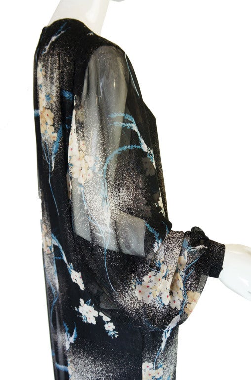 1970s Silk Chiffon Hanae Mori Maxi Dress 5