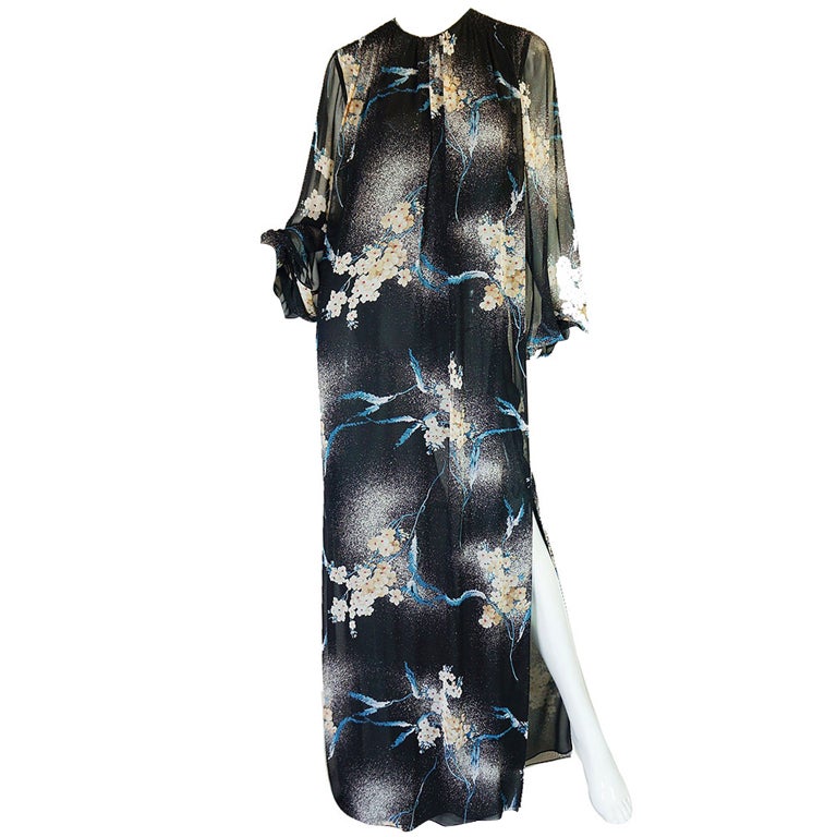 1970s Silk Chiffon Hanae Mori Maxi Dress