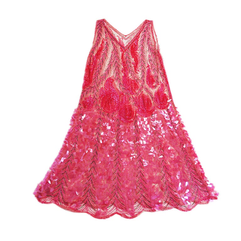 1920s Pink Sequin & Paillette Net Flapper