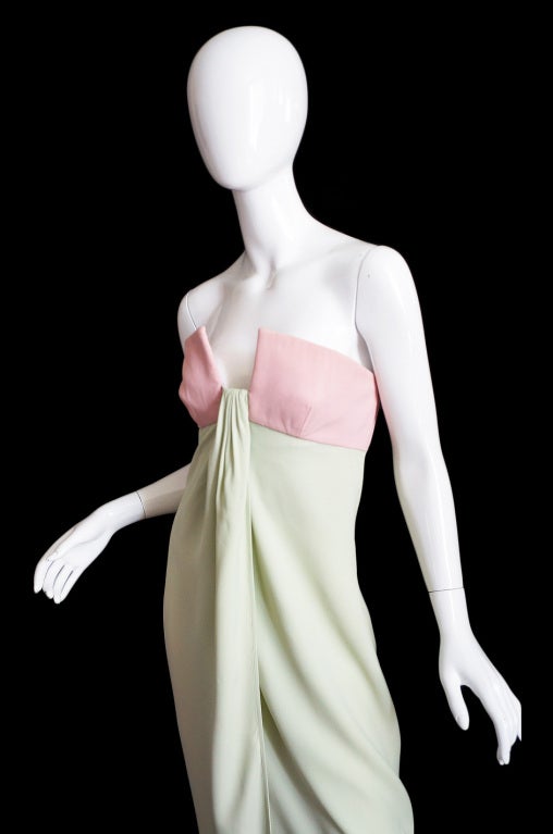 1965 Valentino Silk Pink & Mint Gown 3