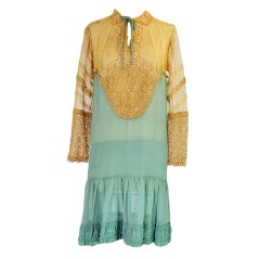 Antique 1920s Pale Blue Silk & Lace Day Dress