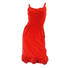 Vintage 1950s Coral Emma Domb Rose Dress