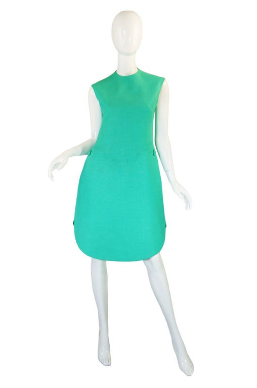 Truly a wonderful and unusual dress! I think this is one of the best example of sixties Beene I have ever seen actually! It is a masterpiece in cut with an almost sculptural/architectural nod in its design. Constructed out of a dyed, vivid