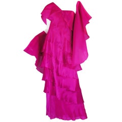 1990s Silk Organza Pink Gown w Cape