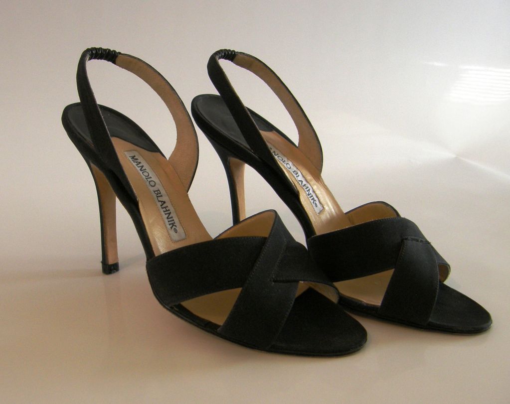 Black Blahnik Silk Slingback Sandals