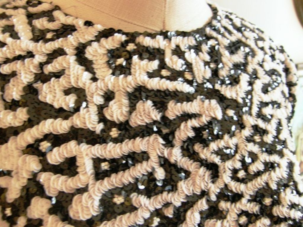 Carolina Herrera 1980's Black and White Sequined Dress