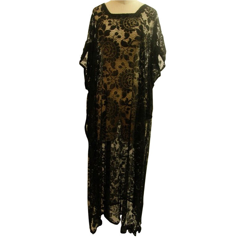 Antique Black Lace Dress/Overlay For Sale