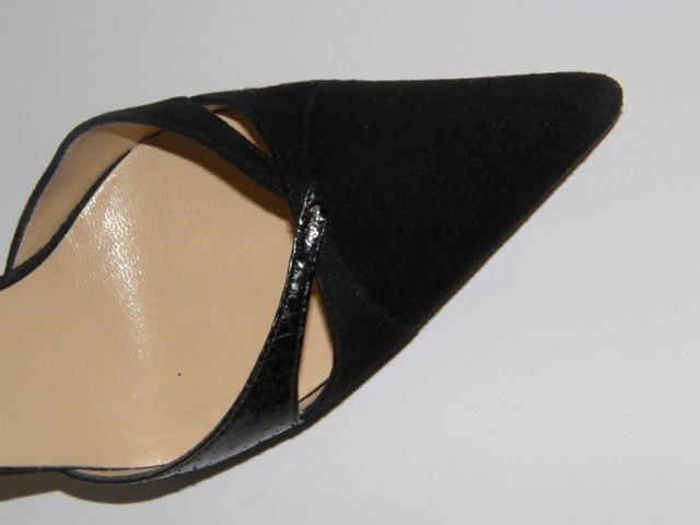 Classic Jimmy Choo sling-back pump...black velvet accented in snakeskin.  Excellent condition.