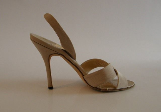 Manolo Blahnik Taupe Silk Slinkgback Sandals