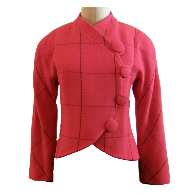 Gorgeous Soprani Rose Plaid Wool Jacket For Sale