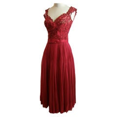 Vintage Magnificent 1950s French Chiffon and Lace Evening Dress