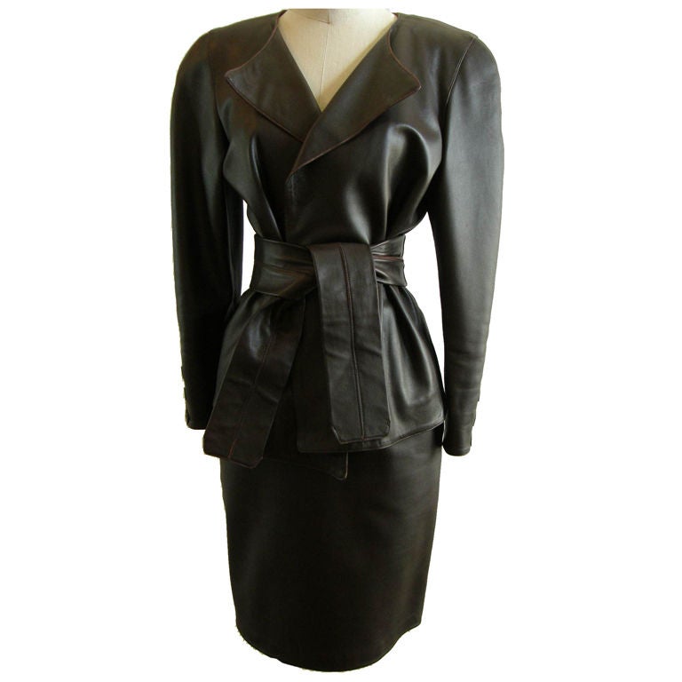 Classic 1980
s Jean Muir Leather Suit For Sale
